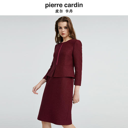 [皮尔卡丹女装]连衣裙夏季红色短袖蓝色印花法式复古裙 商品图1