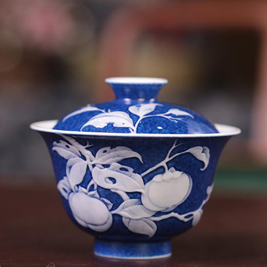 初蓝舍洒蓝柿子盖碗 商品图0