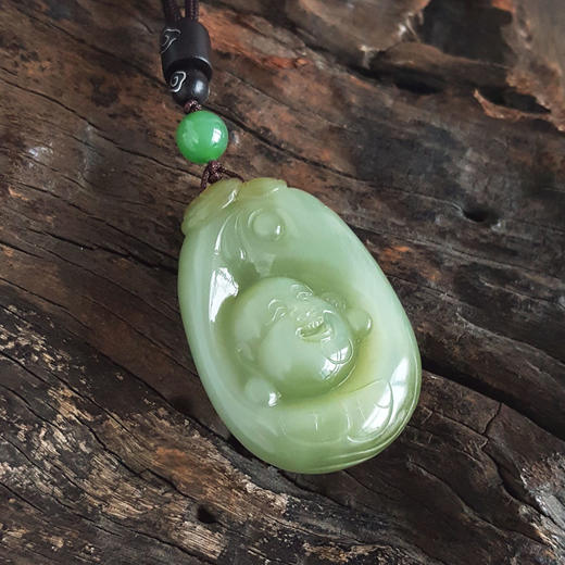 【天然正品】天然佛公造型和田玉猫眼碧玉（平安、吉祥）吊坠项链45.1*30.9*15.7MM（皆取最大值）中性款现售价：1880！220325AH24 商品图3