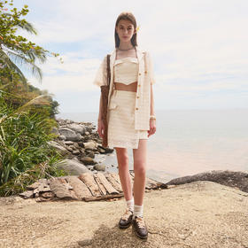 lost in echo2025夏季新款度假蕾丝钩花宽松衬衫抹胸背心半裙套装