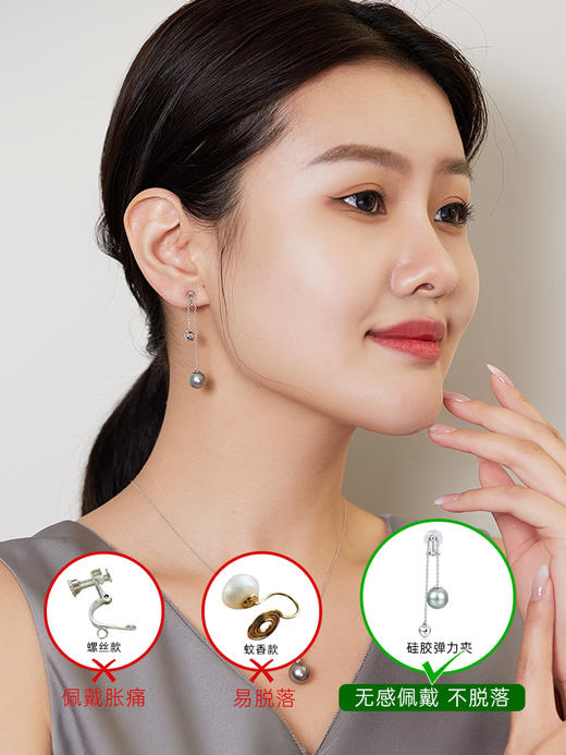 【天猫同款】悦甄 18K金铂金灰珍珠耳夹 铃兰  商品图2