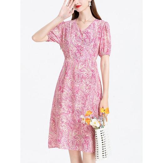 「高货oyg」全新升级【铂金会员487/天猫659/差价172】(04225)洛诗琳时尚V领真丝印花连衣裙2025夏季新款气质收腰A字裙 商品图2