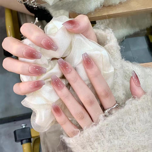 【既显白又纯欲】穿戴甲灰蓝腮红中长梯腮红晕染渐变显白纯欲风简约假指甲片美。ry 商品图2