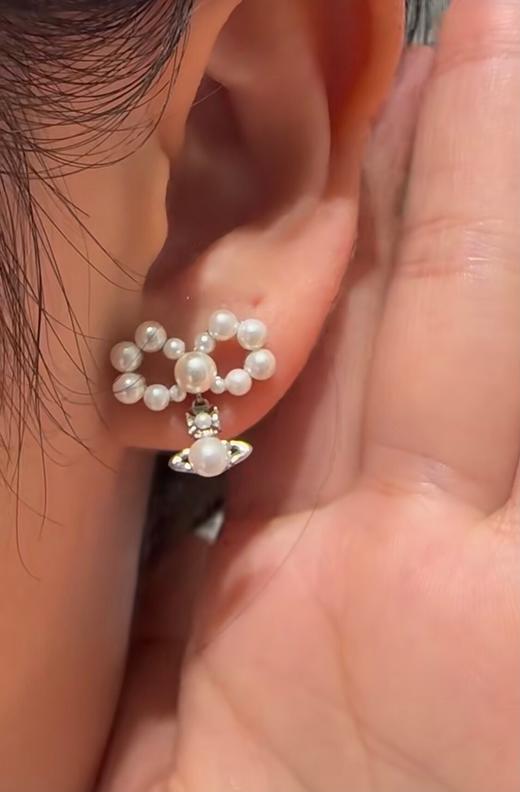 西太后 绝美珍珠蝴蝶结土星耳钉！（XJ） 商品图8