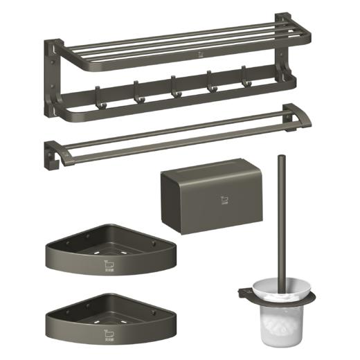 WGJ08Q/挂件套装/浴巾架+双杆+三角篮2+纸巾架+厕刷架/喷涂枪灰 商品图0