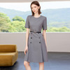 IWY/高级感灰色短袖圆领连衣裙女夏季新款气质收腰通勤A字裙Q1356 商品缩略图1