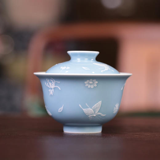 初蓝舍天青蝴蝶盖碗 商品图0