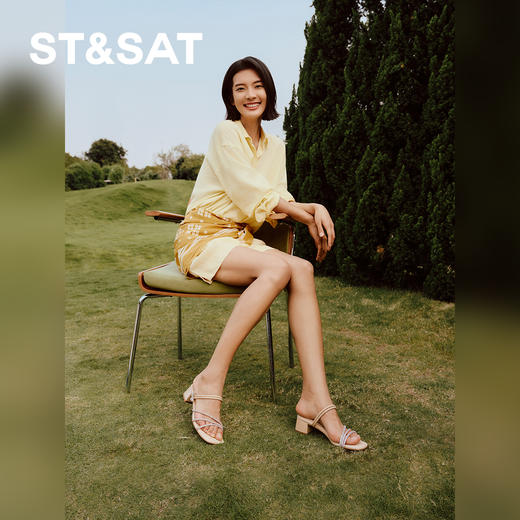 【皎月蝶影】星期六水钻方头粗跟凉拖SSD2115381 商品图7