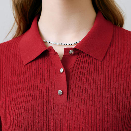 【商场同款】诗凡黎红色Polo针织衫2025夏新款短袖上衣3G4230461 商品图3