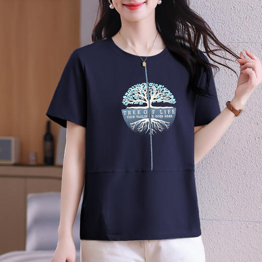 雀说短袖t恤新款夏季爆款女装宽松显瘦正肩上衣洋气半袖体恤衫AL20027 商品图5