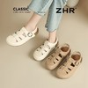 ZHR则则真皮镂空包头罗马凉鞋女软底猪笼鞋夏季百搭时装凉鞋平底 商品缩略图4