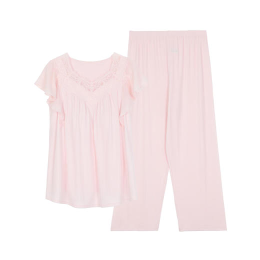 【3F】安莉芳时尚v领套头法式睡衣带杯垫女士家居服套装EL00851 浅粉色LPK M 商品图1