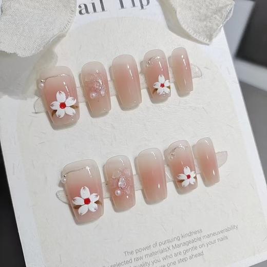 【甜美可爱】穿戴甲10片S201玉兰花开短梯腮红花朵温柔甜美可爱少女心假指甲片。ry 商品图0
