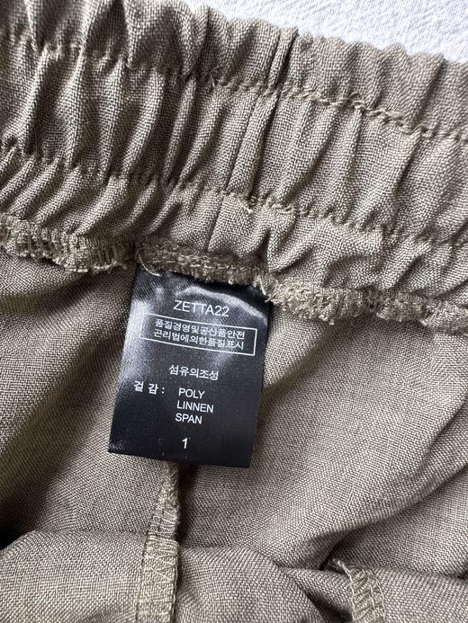 贝壳三 亚麻混纺松紧腰抽绳休闲裤高腰宽松透气直筒阔腿裤C052727 商品图7