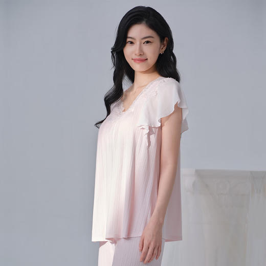 【3F】安莉芳时尚v领套头法式睡衣带杯垫女士家居服套装EL00851 浅粉色LPK M 商品图3
