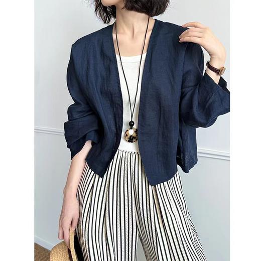 雀说新款长袖防晒衣女夏薄款宽松休闲亚麻开衫短外套AL250105-1 商品图1