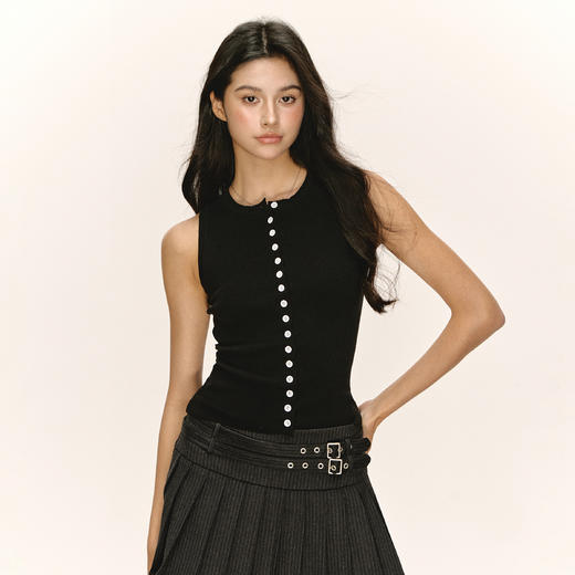 Ariseism 美式复古设计感无袖针织背心女夏季新款辣妹修身上衣 商品图2