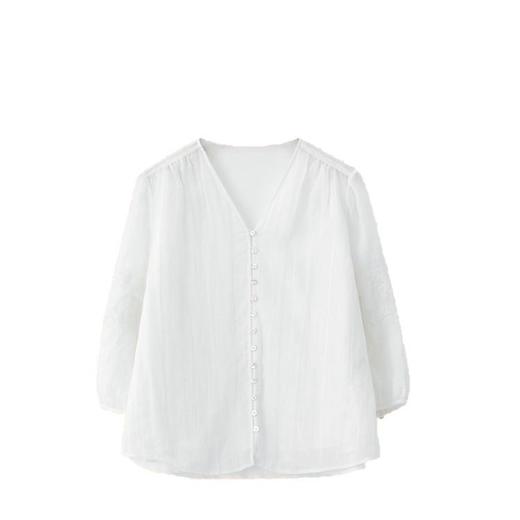 灵动呼吸感品质棉麻亚麻女装！100苎麻重工刺绣小衫V领衬衫！ 商品图4