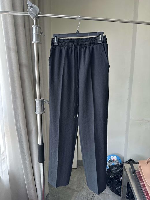 贝壳三 亚麻混纺松紧腰抽绳休闲裤高腰宽松透气直筒阔腿裤C052727 商品图1