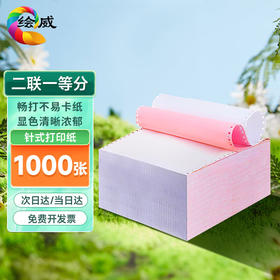 绘威 高品质打印纸 二联整张针式打印纸 彩色可撕边电脑打印纸发票清单出入库(白红1000页/箱)