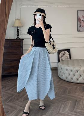 设计感显瘦优雅三宅压褶花瓣不规则半裙