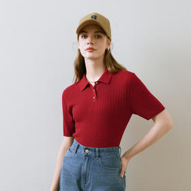 【商场同款】诗凡黎红色Polo针织衫2025夏新款短袖上衣3G4230461