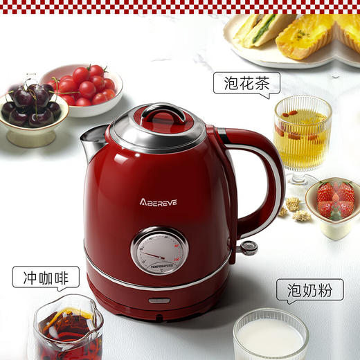【多样屋专柜】艾贝丽欧式电热水壶 可视温度表高颜值复古红用自动断电304不锈钢烧水壶 商品图4