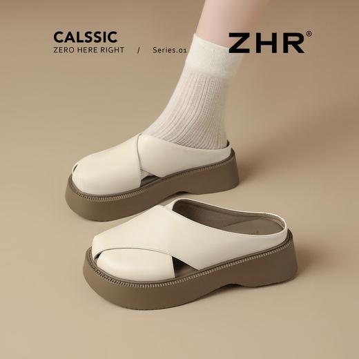 ZHR则则法式厚底包头拖鞋女2025夏季懒人一脚蹬凉鞋外穿沙滩拖鞋 商品图2