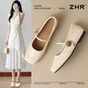 ZHR则则方头酒红浅口单鞋2025新款法式玛丽珍鞋复古一字带平底鞋 商品缩略图1