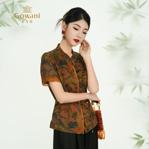 【春山远黛】【香云纱】乔万尼新品新中式印花收腰衬衫上衣ED2C407 商品图2