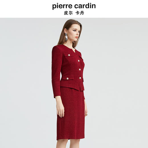 [皮尔卡丹女装]连衣裙春夏红色碎花中长款轻薄时尚裙子 商品图1