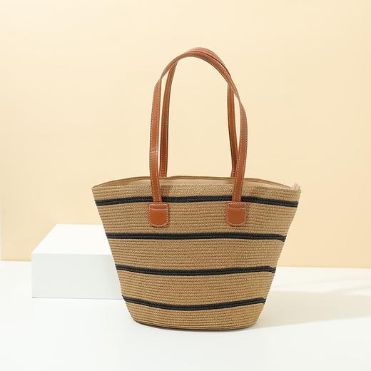 雀说条纹单肩通勤草编包包新款大容量休闲时尚女海边沙滩托特包ALBB1002 商品图6
