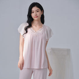 【3F】安莉芳时尚v领套头法式睡衣带杯垫女士家居服套装EL00851 浅粉色LPK M