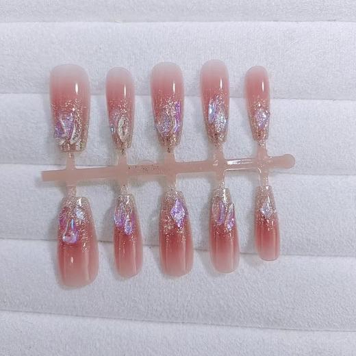 【中短梯显白穿戴甲】10片S189紫光钻闪中梯/短梯显白闪粉腮红钻甲手工假指甲片。ry 商品图6