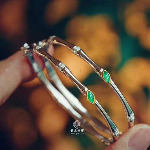 龢盒原创 青竹翡翠银手镯 商品图3