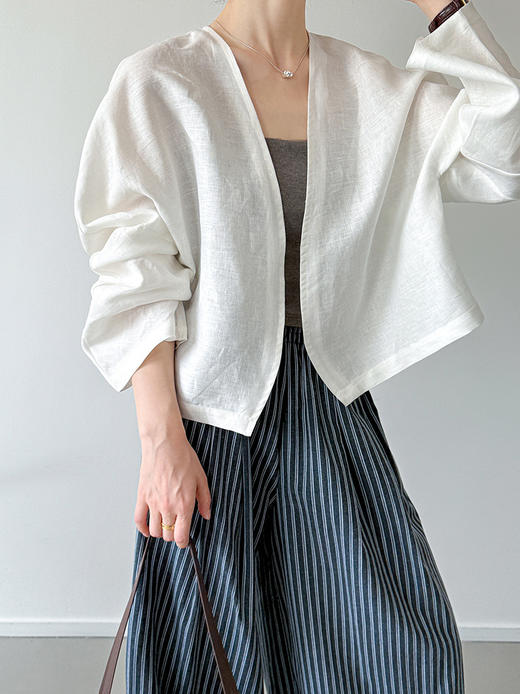 雀说新款长袖防晒衣女夏薄款宽松休闲亚麻开衫短外套AL250105-1 商品图4