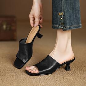 【预售5天】复古软羊皮一字带拖鞋女外穿夏季新款真皮方头露趾凉鞋DS&1818