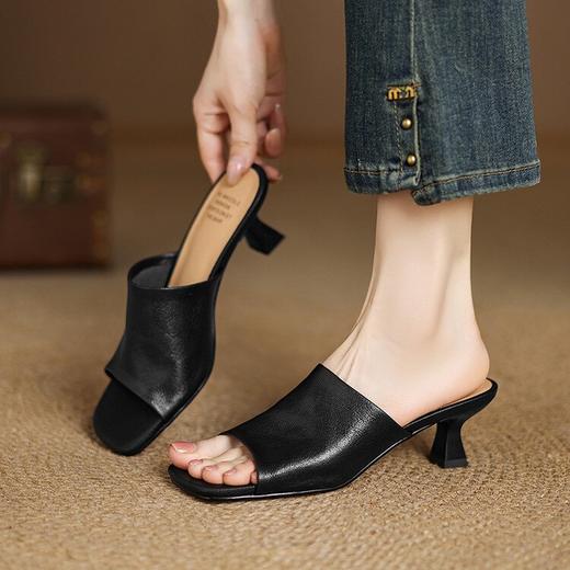 【预售5天】复古软羊皮一字带拖鞋女外穿夏季新款真皮方头露趾凉鞋DS&1818 商品图0