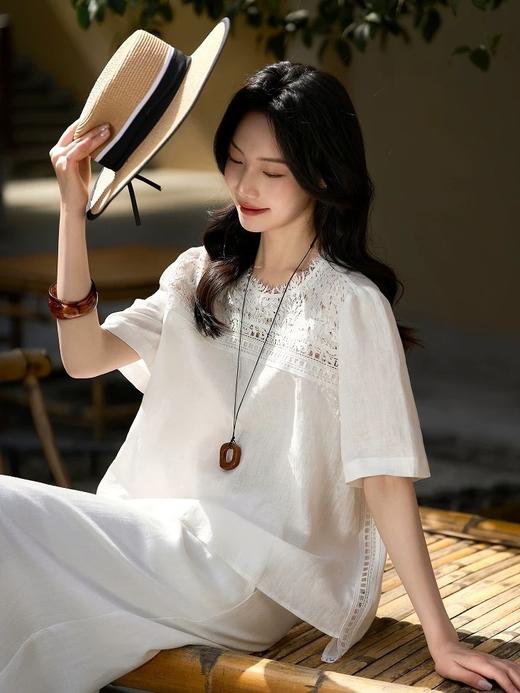 ✨【cosAcosB蕾丝亚麻半袖衬衫】老钱风天hua板！55%亚麻 45%棉，手感舒适柔软，坚韧耐用，天然抑菌，防紫外线 商品图6