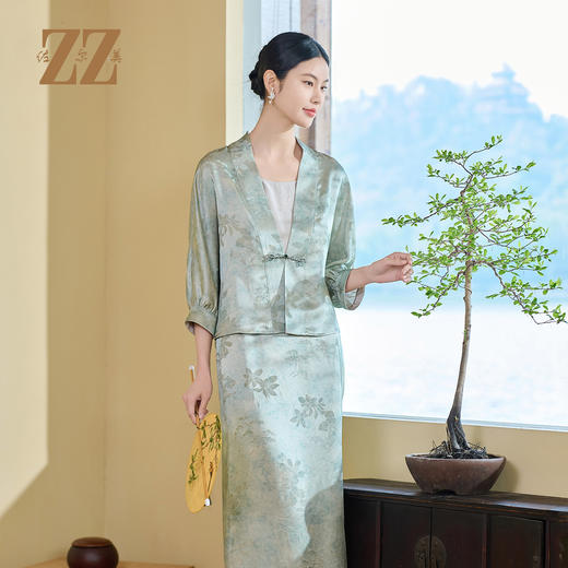 佐尔美夏季新款新中式国风桑蚕丝衬衣套装女M52CS44 商品图2