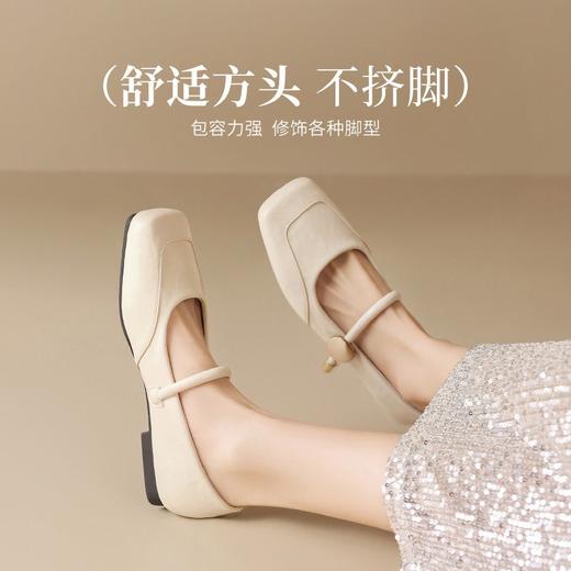 ZHR则则方头酒红浅口单鞋2025新款法式玛丽珍鞋复古一字带平底鞋 商品图5