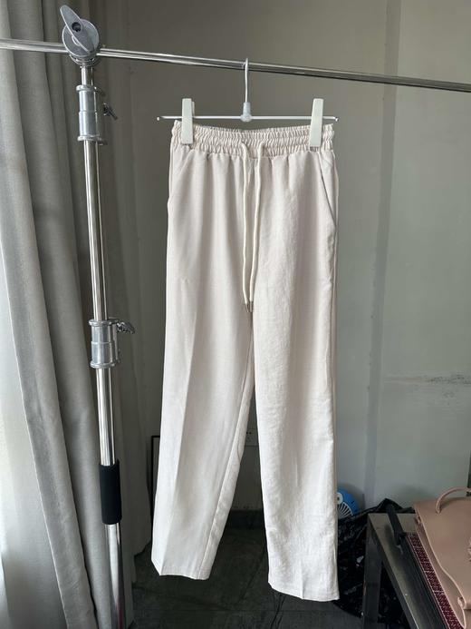 贝壳三 亚麻混纺松紧腰抽绳休闲裤高腰宽松透气直筒阔腿裤C052727 商品图3