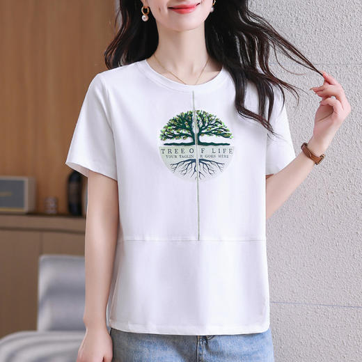雀说短袖t恤新款夏季爆款女装宽松显瘦正肩上衣洋气半袖体恤衫AL20027 商品图0