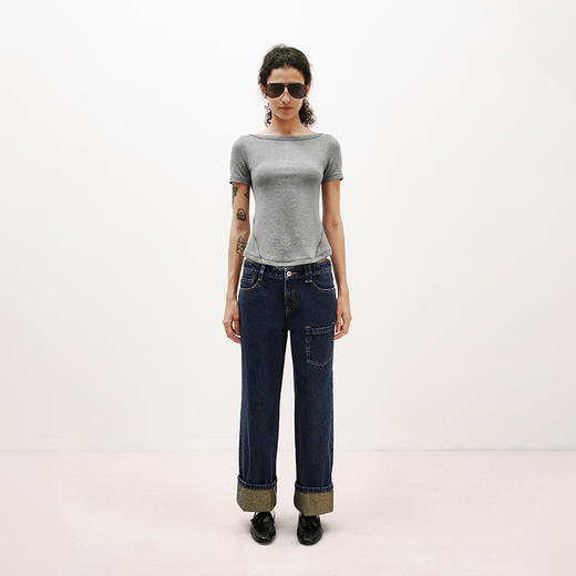 NUTH深蓝洗水复古宽松直筒牛仔裤女夏季 商品图0