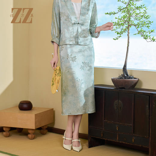 佐尔美夏季新款新中式国风桑蚕丝半身长裙女M52QS44 商品图1