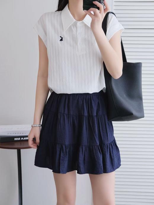 肌理感小飞袖Polo衬衫➕藏青色裤裙 自带肌理感面料，轻薄柔软，亲肤舒适～ 商品图3