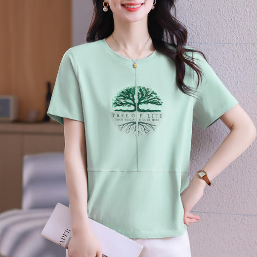 雀说短袖t恤新款夏季爆款女装宽松显瘦正肩上衣洋气半袖体恤衫AL20027 商品图7