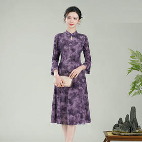 XGT-Q25012紫竹2025春夏女装新款中袖复古改良新中式修身旗袍连衣裙