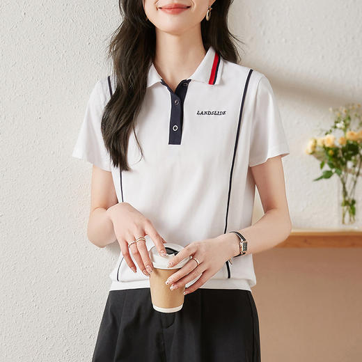 雀说翻领撞色短袖t恤新款宽松高端polo衫有领上衣半袖体恤AL20008 商品图1