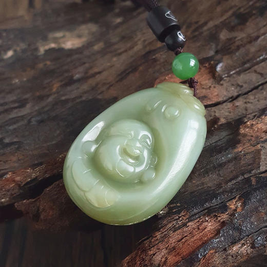 【天然正品】天然佛公造型和田玉猫眼碧玉（平安、吉祥）吊坠项链45.1*30.9*15.7MM（皆取最大值）中性款现售价：1880！220325AH24 商品图6